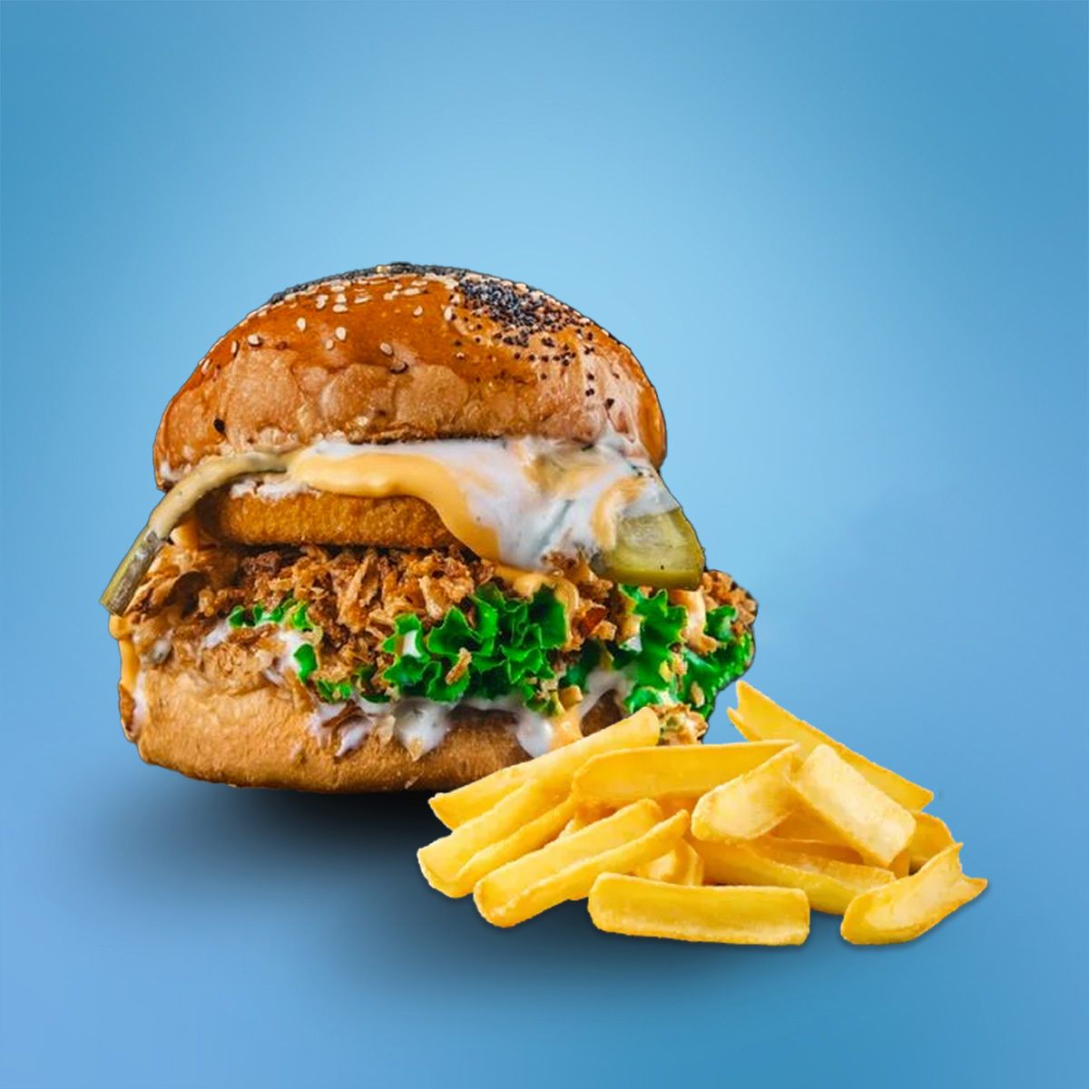 Cheddar Chicken Burger & Patates Kızartması