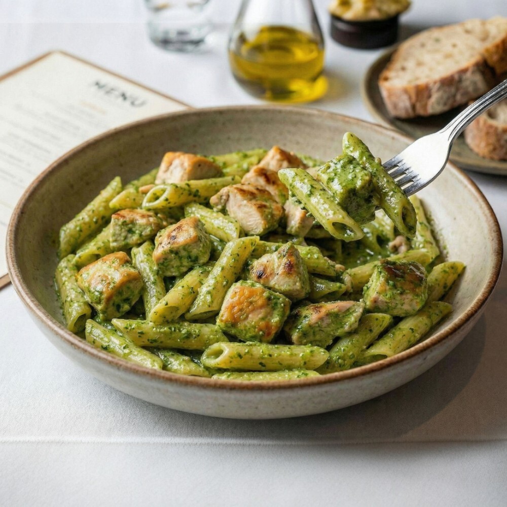 Pesto Soslu Tavuklu Makarna Kovası