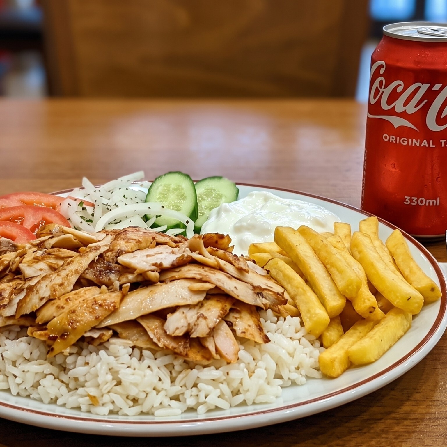 Pilav Üstü Tavuk Döner + Patates Kızartması + Coca Cola (330 ml)
