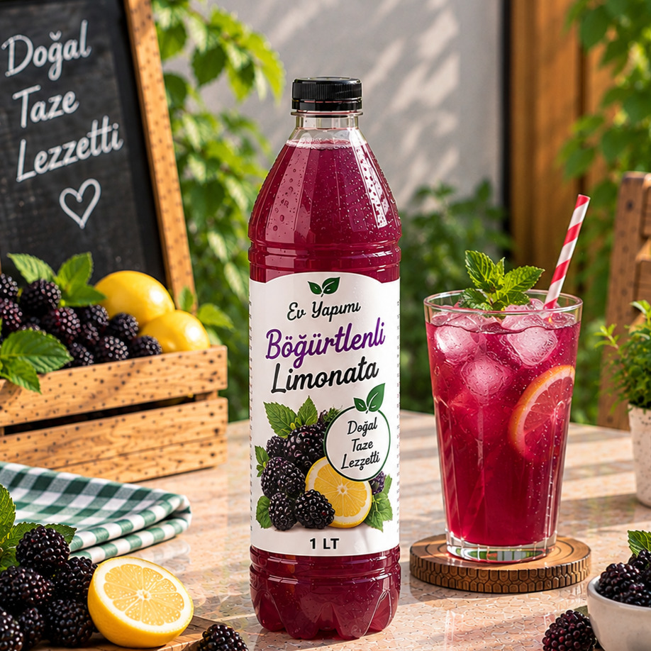 Ev Yapımı Böğürtlen Aromalı Limonata 1 Lt