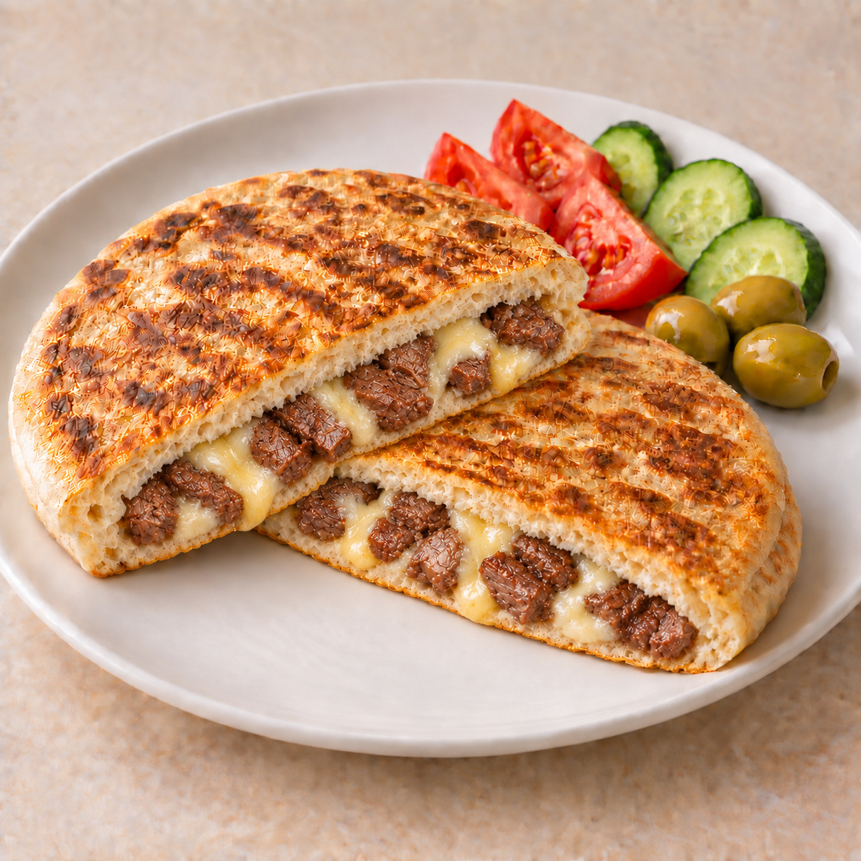 Kavurmalı Kaşarlı Bazlama Tost