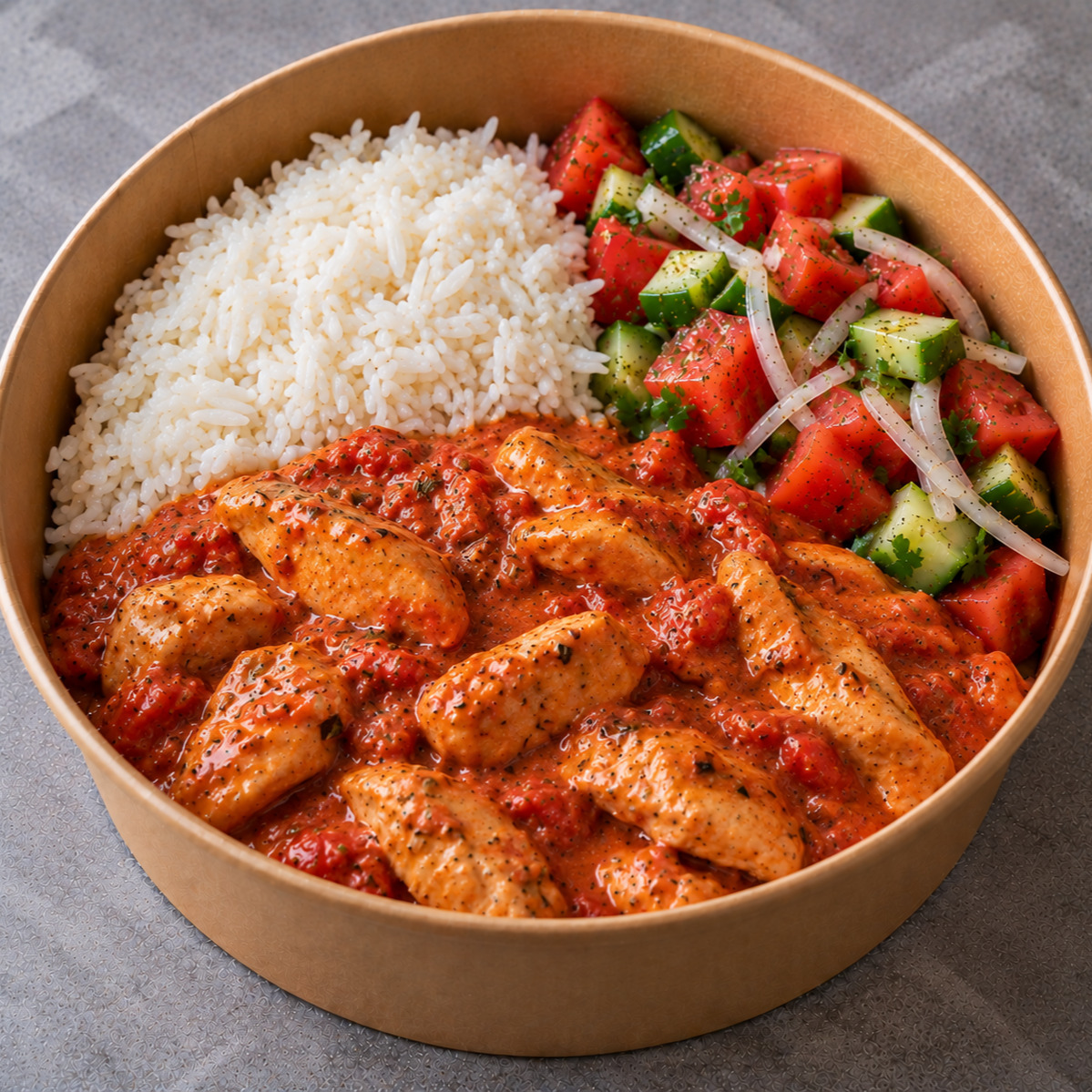 Pilav & Domates Soslu Tavuk & Çoban Salata Bowl