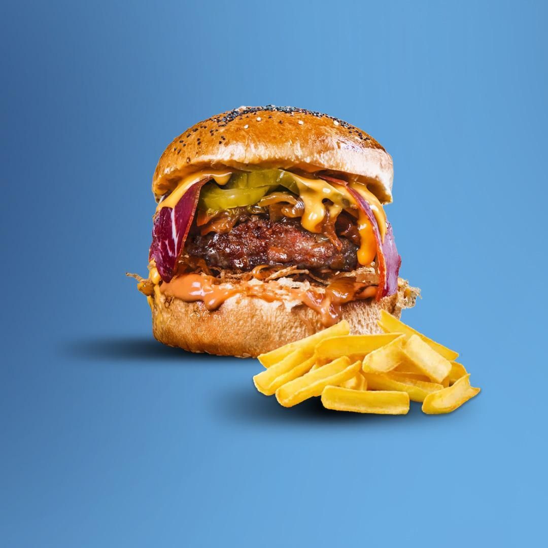 Pastırmalı Burger + Patates Kızartması