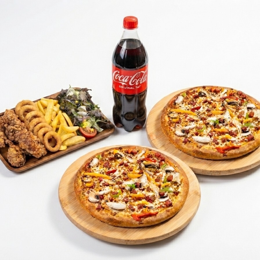 2 Büyük Pizza Menü + Aperatif Sepeti