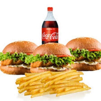 Kral 3'lü Tavuk Burger Menü(Aile Boy)