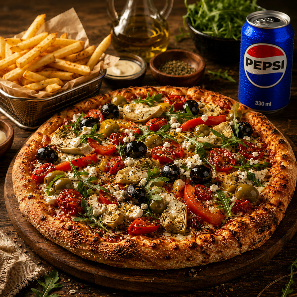 Orta Boy Akdeniz Pizza + Patates + İçecek