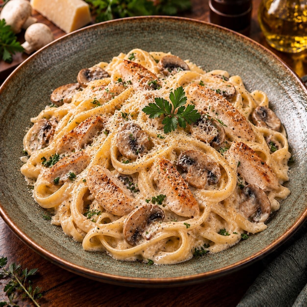 Tagliatelle Tavuk Mantarlı Krema