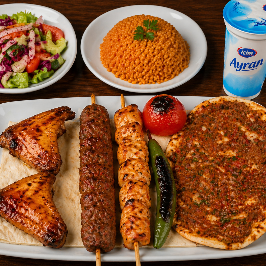 👉 Karışık Izgara + Lahmacun Menü (Bulgur Pilav, Salata, Ayran17ml Dahil)