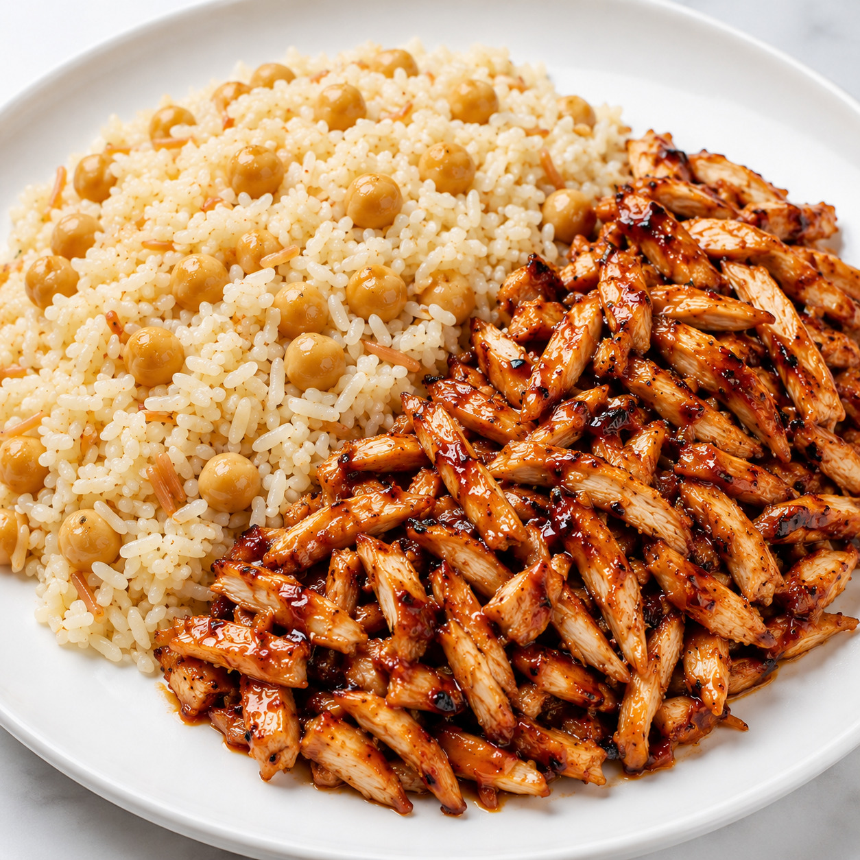 King Rice Tavuk Üstü 150gr Barbekü Soslu Tavuk 250 gr Tereyağlı Pilav 50 gr Nohut