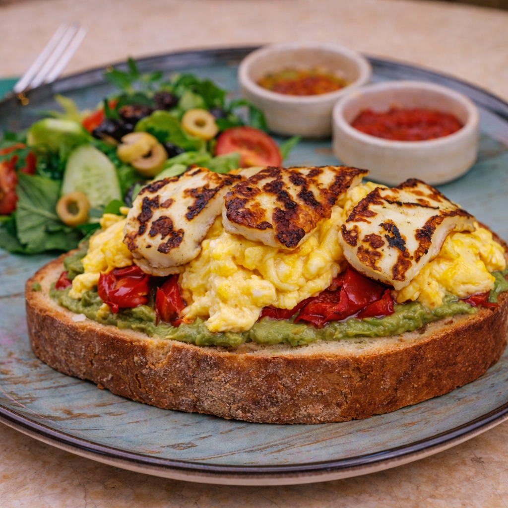 Ekmek Üstü Avokadolu Hellim Peynirli Omlet