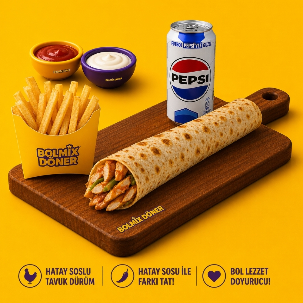 Bolmix Zurna Hatay Soslu 130gr Çift Lavaş +Patates+Pepsi 330ml