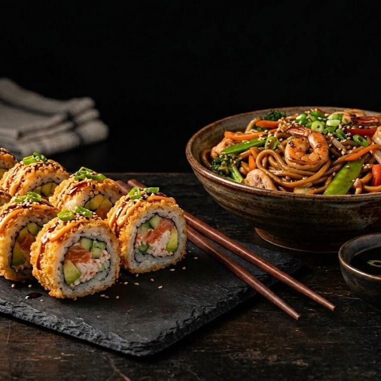 Somon Crunchy Roll + Karidesli Noodle + 1 Coca Cola