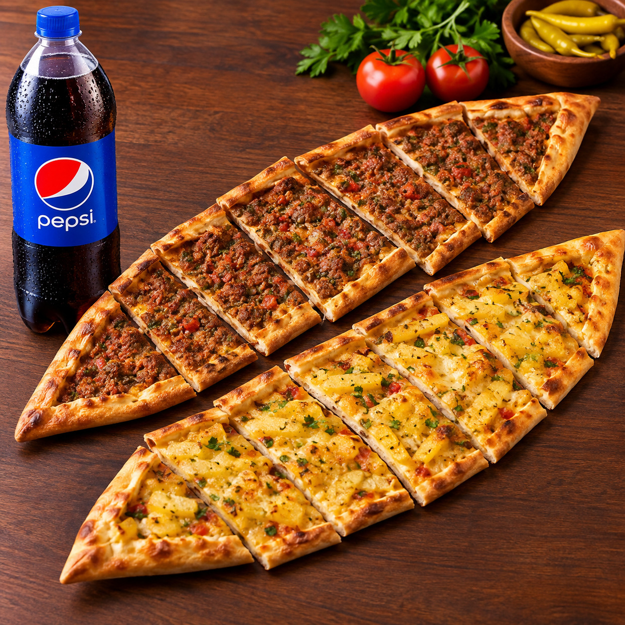 🥩🥔Kıymalı Pide + Patatesli Pide + Pepsi (1 L)