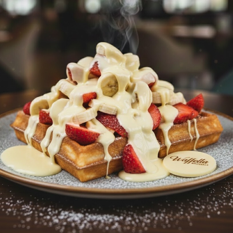 Beyaz Şöleni Waffle (Çilek/Muz/ Beyaz Çikolata Sosu)