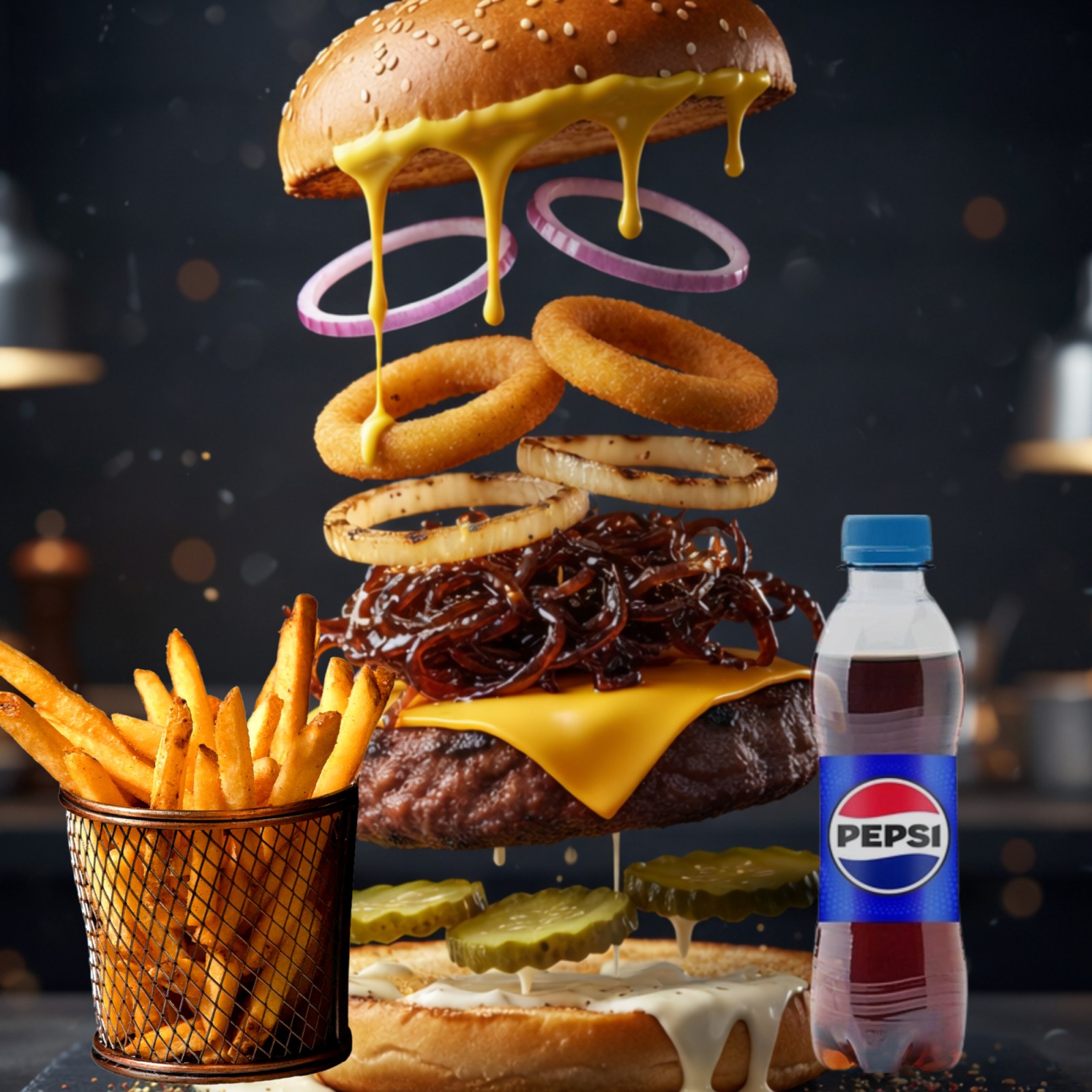 Onion Burger, Patates Kızartması, İçecek (250 ml)