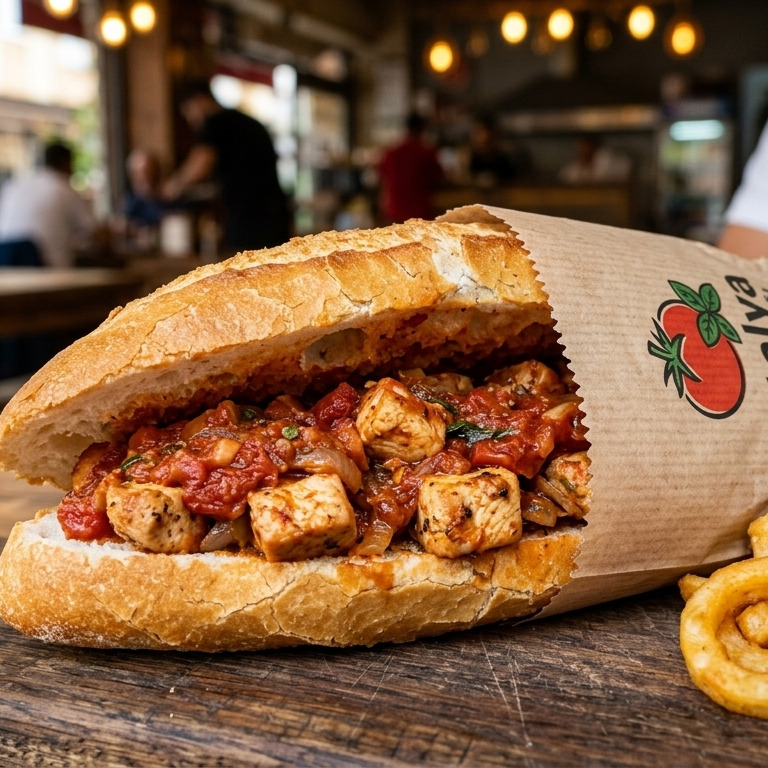 Acı Soslu Soslu Yarım Ekmek Sac Tavuk Sote