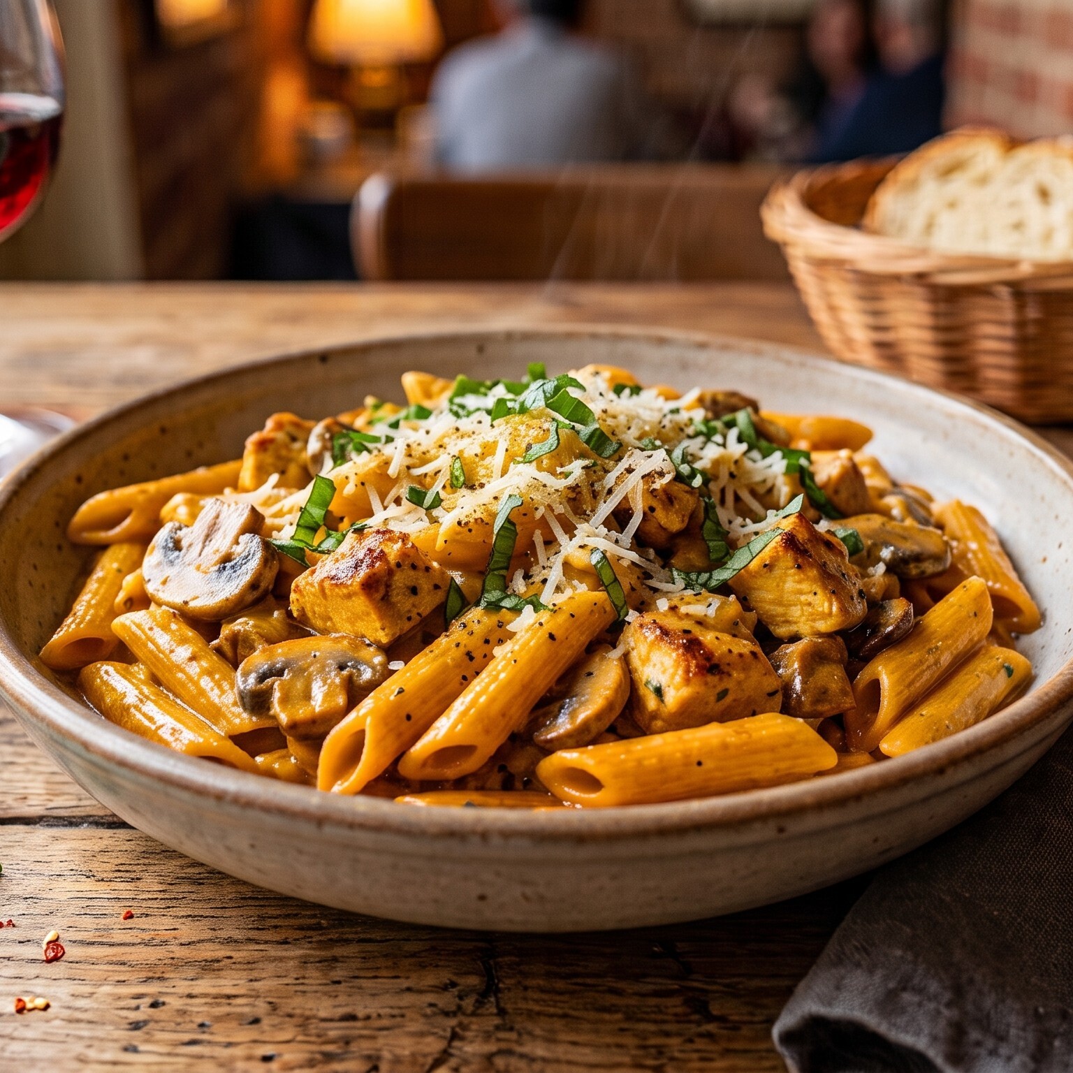 Acılı Köri Soslu Mantarlı Penne Makarna