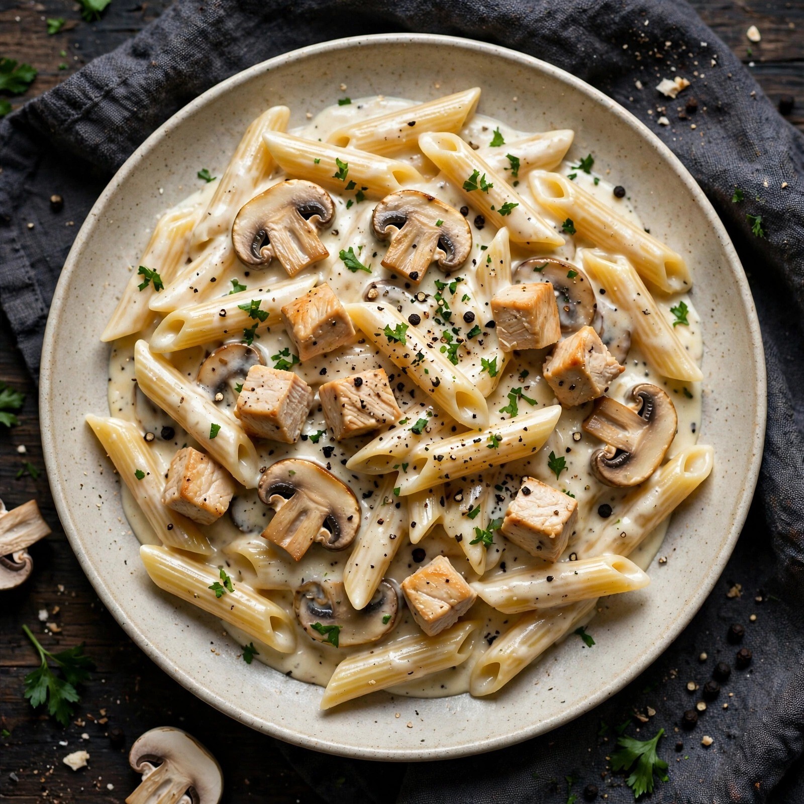 Tavuklu Kremalı & Mantarlı (Penne)