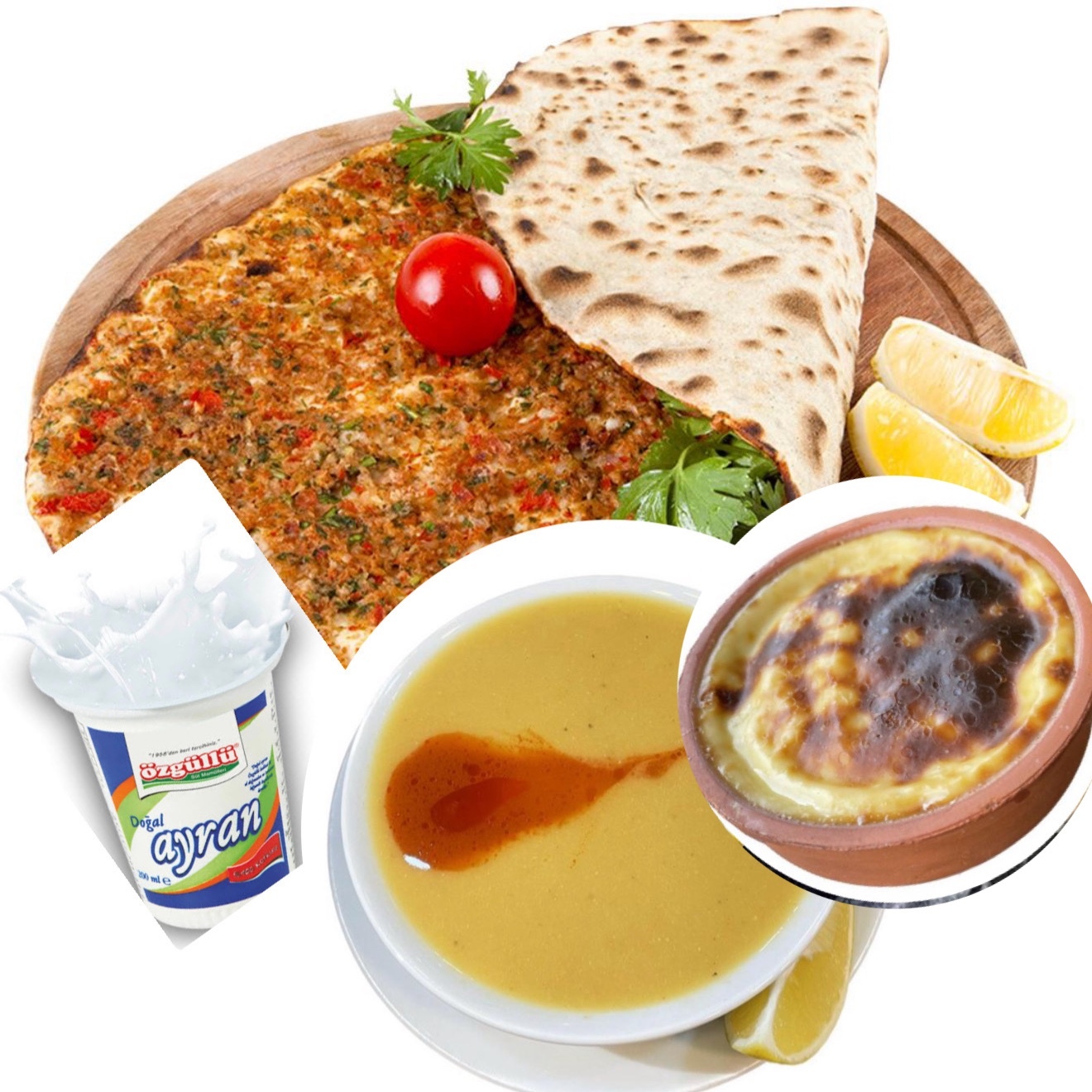 Lahmacun, Sütlaç, Çorba, Ayran