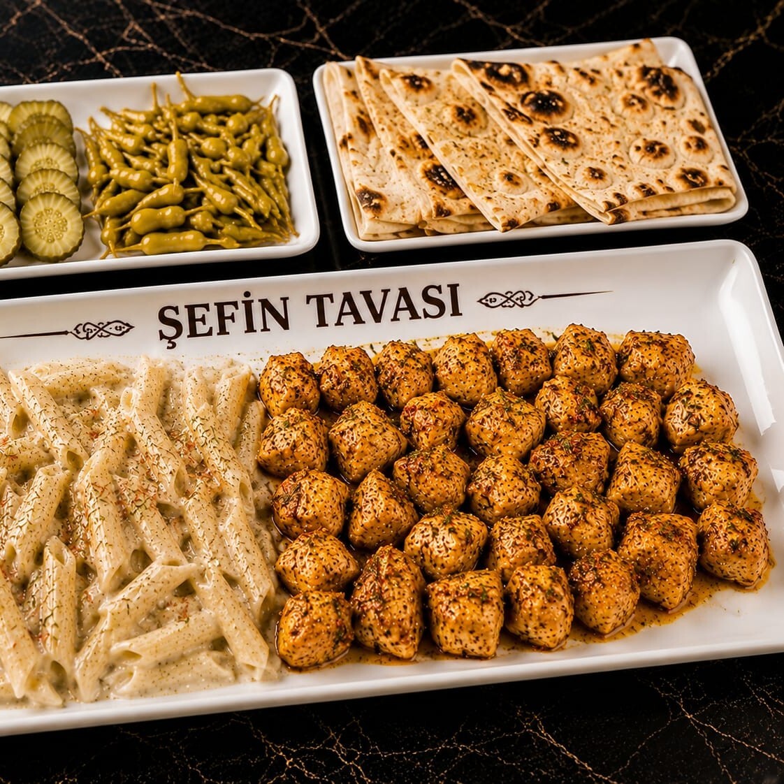 Şef kaşarlı tavuk & Kremalı Penne Makarna