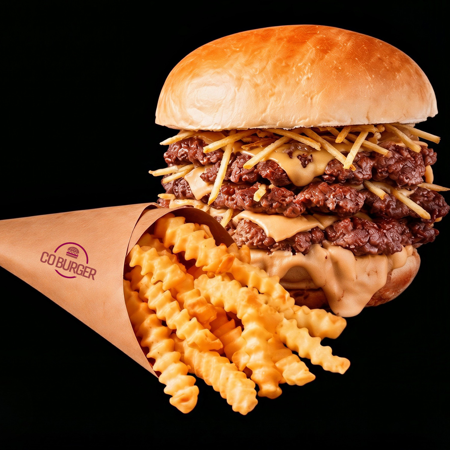 B- Triple Smash Burger & Tırtıklı Patates Kızartması