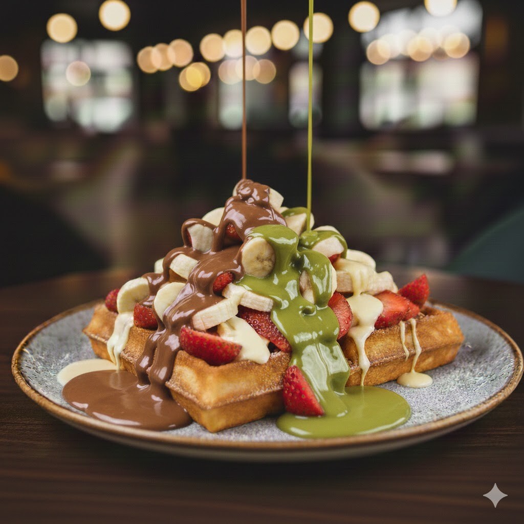 Brüksel Waffle (Çilek/Muz/Sütlü Çikolatalı/Beyaz ve Fıstıklı Sos)