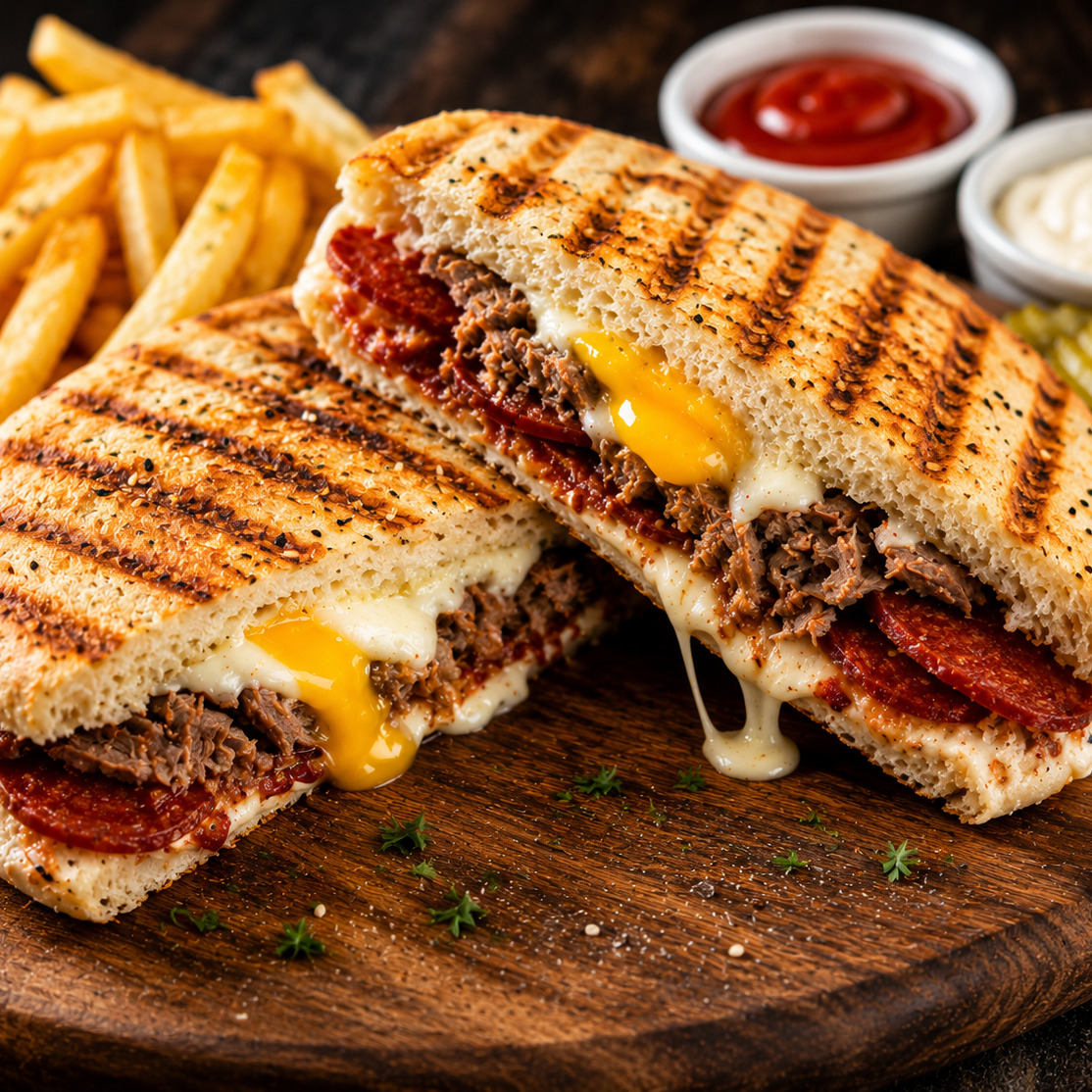 Kavurmalı Sucuklu Yumurtalı Kaşarlı Bazlama Tost