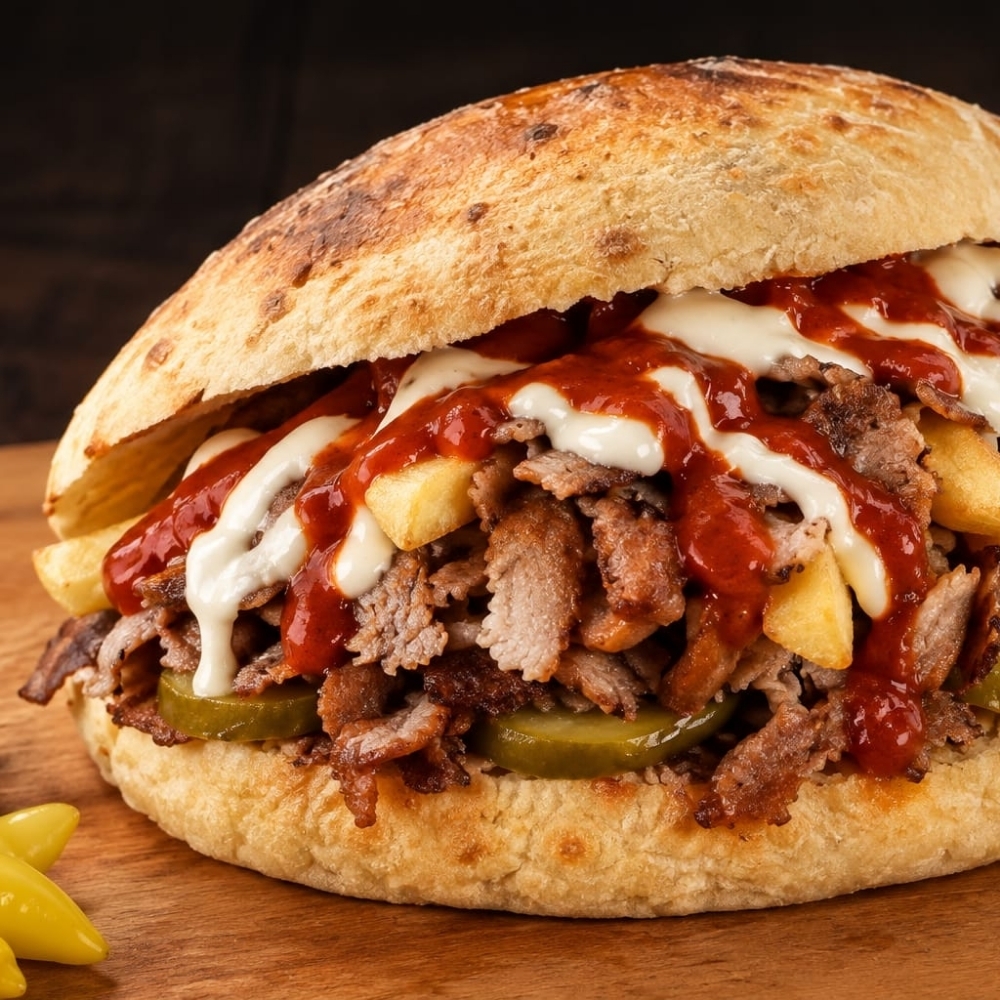 Tombik Ekmek Et Döner+patates kızartması ve ayran (Menü)