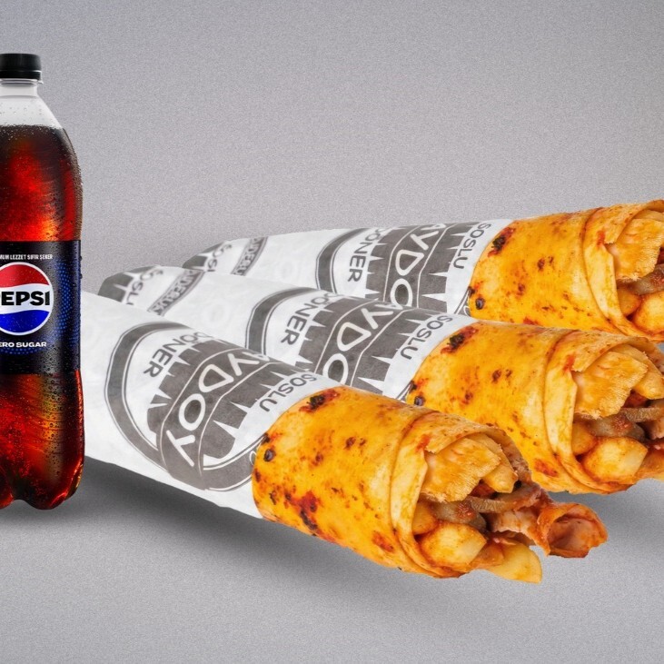 3'lü Tavuk Döner Medium Dürüm & Ayran Menü