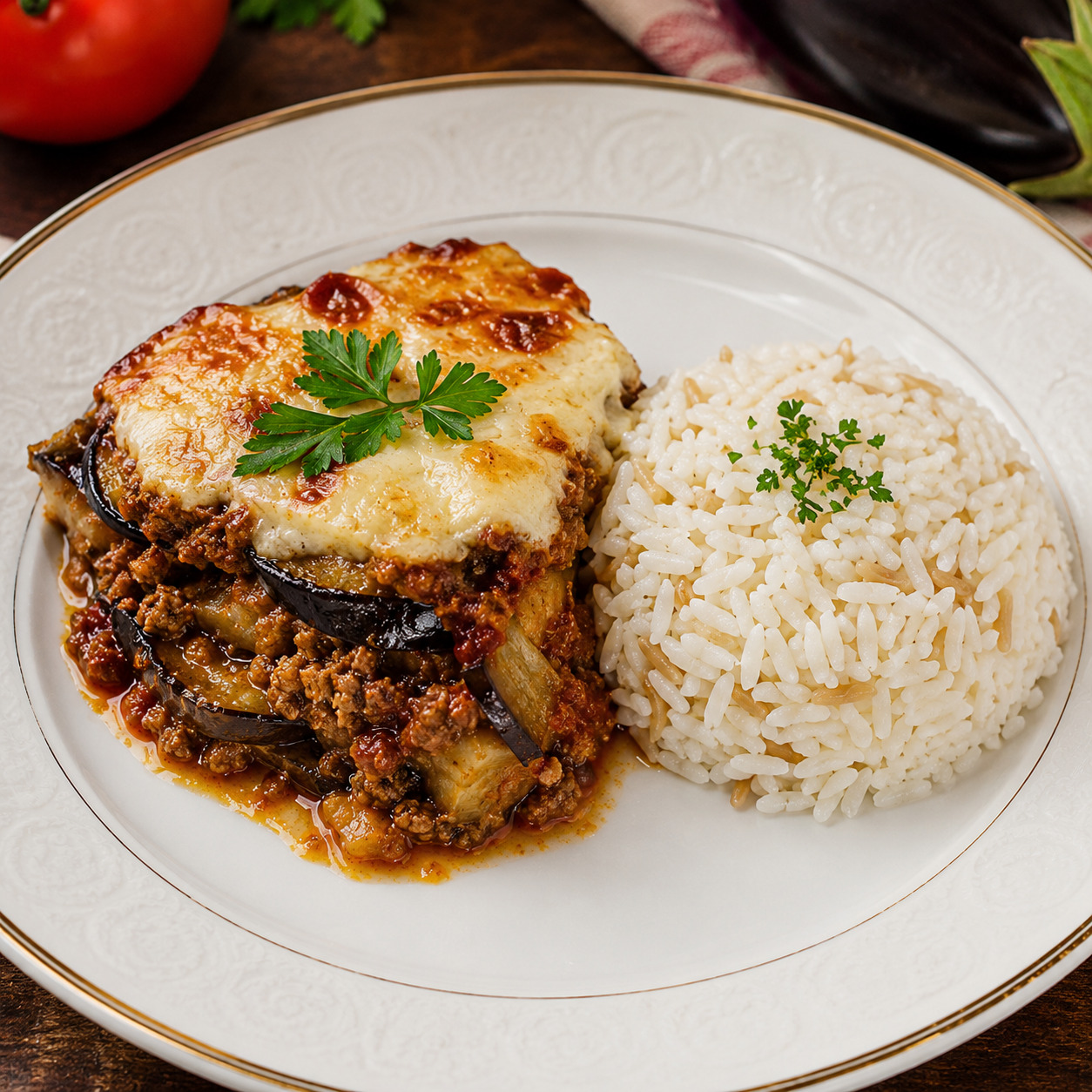 Patlıcan Musakka & Pirinç Pilavı