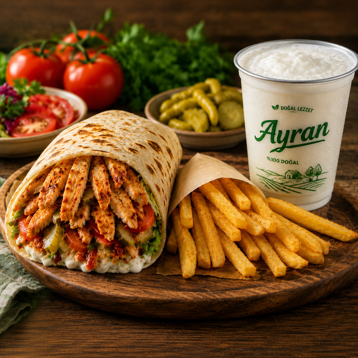 Tavuk Döner XL Dürüm Menü (150) gr)