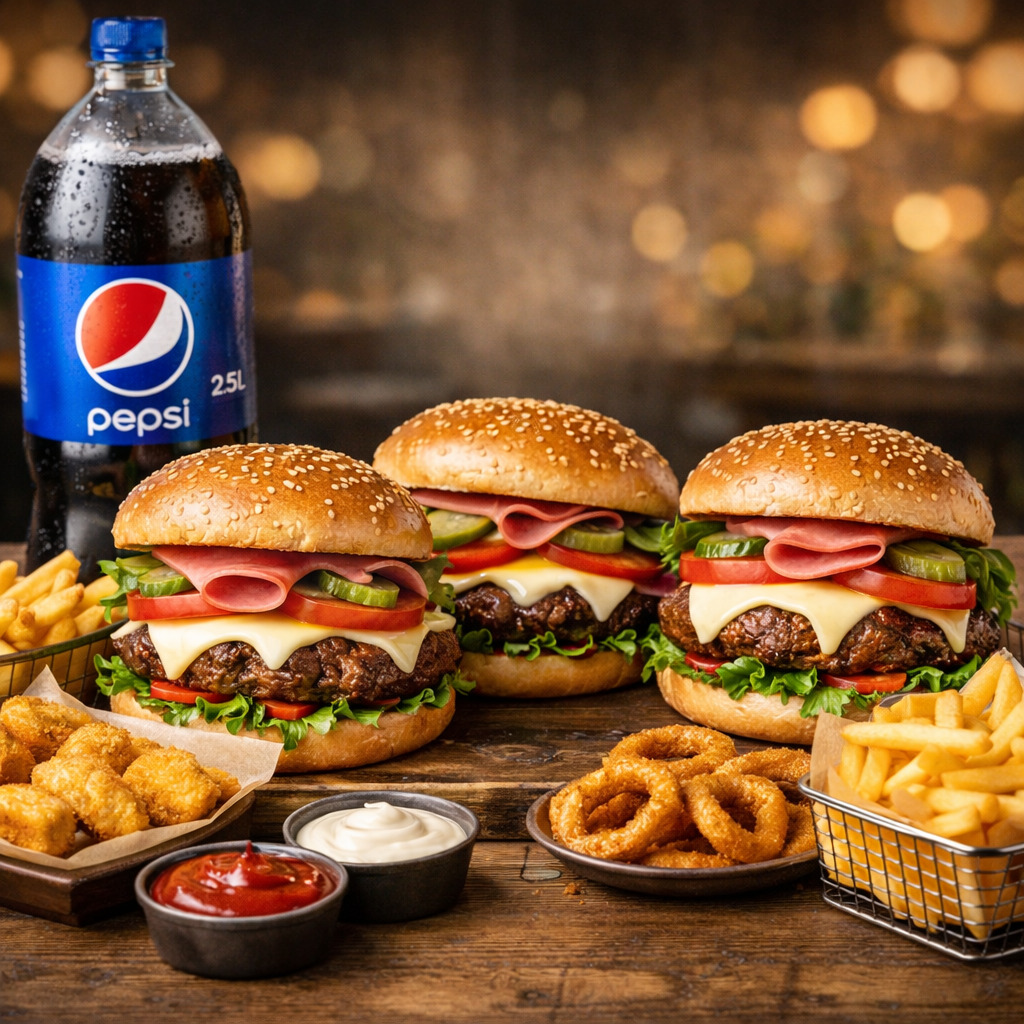 Üç Kişilik Jambonlu Cheese Burger Menü