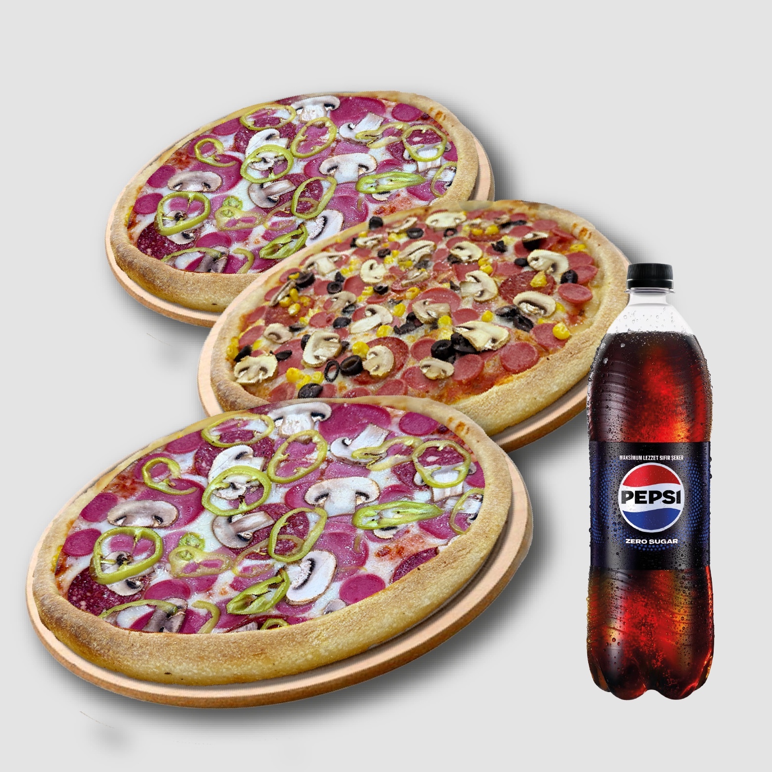 3'lü Orta Boy Pizza Menü