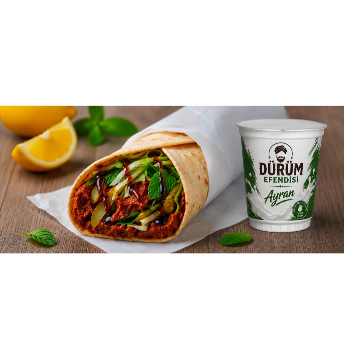 EFENDİ ÇİĞ KÖFTE DÜRÜM MENÜ (120GR) ( 120GR çiğ köfte dürüm + 17cl ayran)