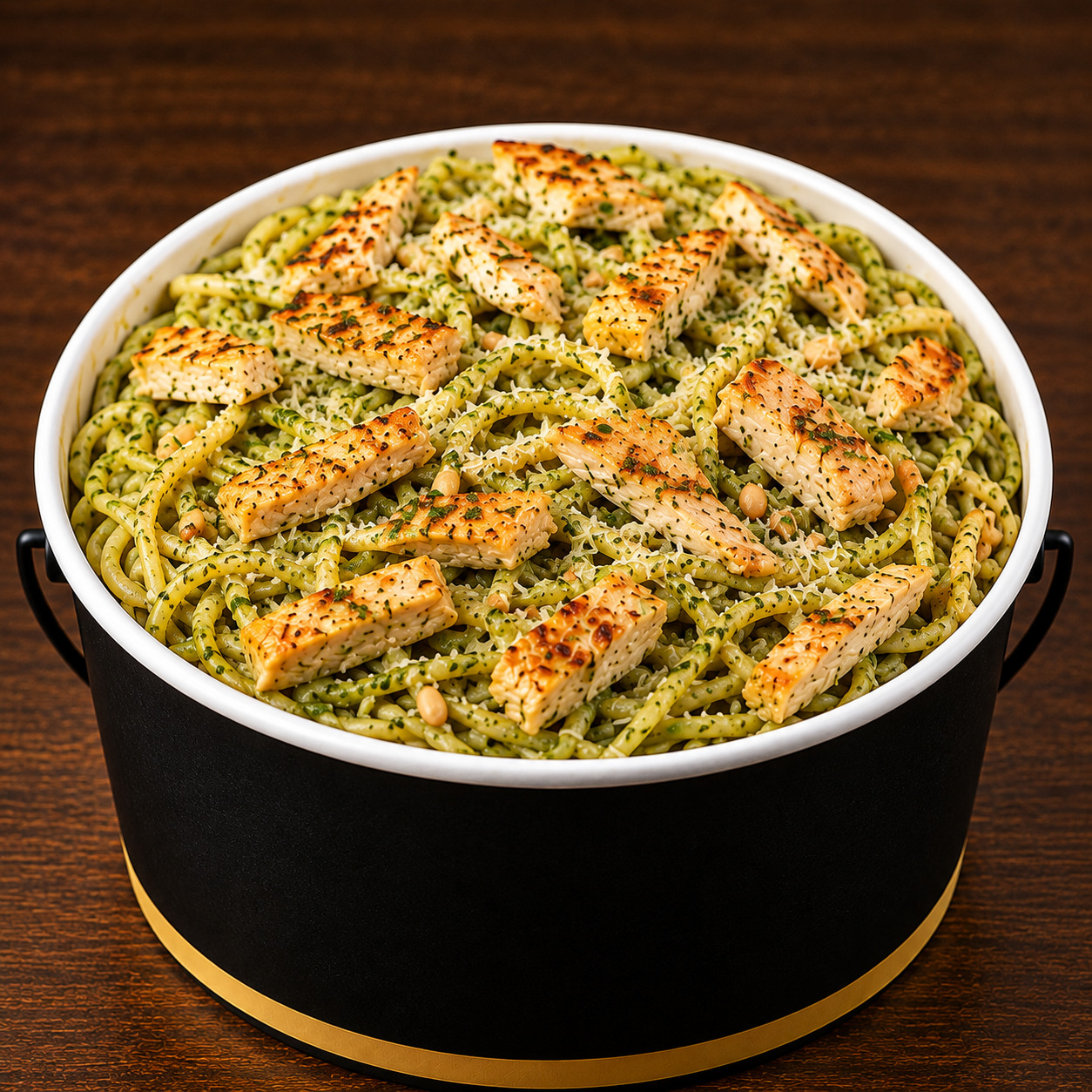 Pesto Soslu Tavuklu Spagetti