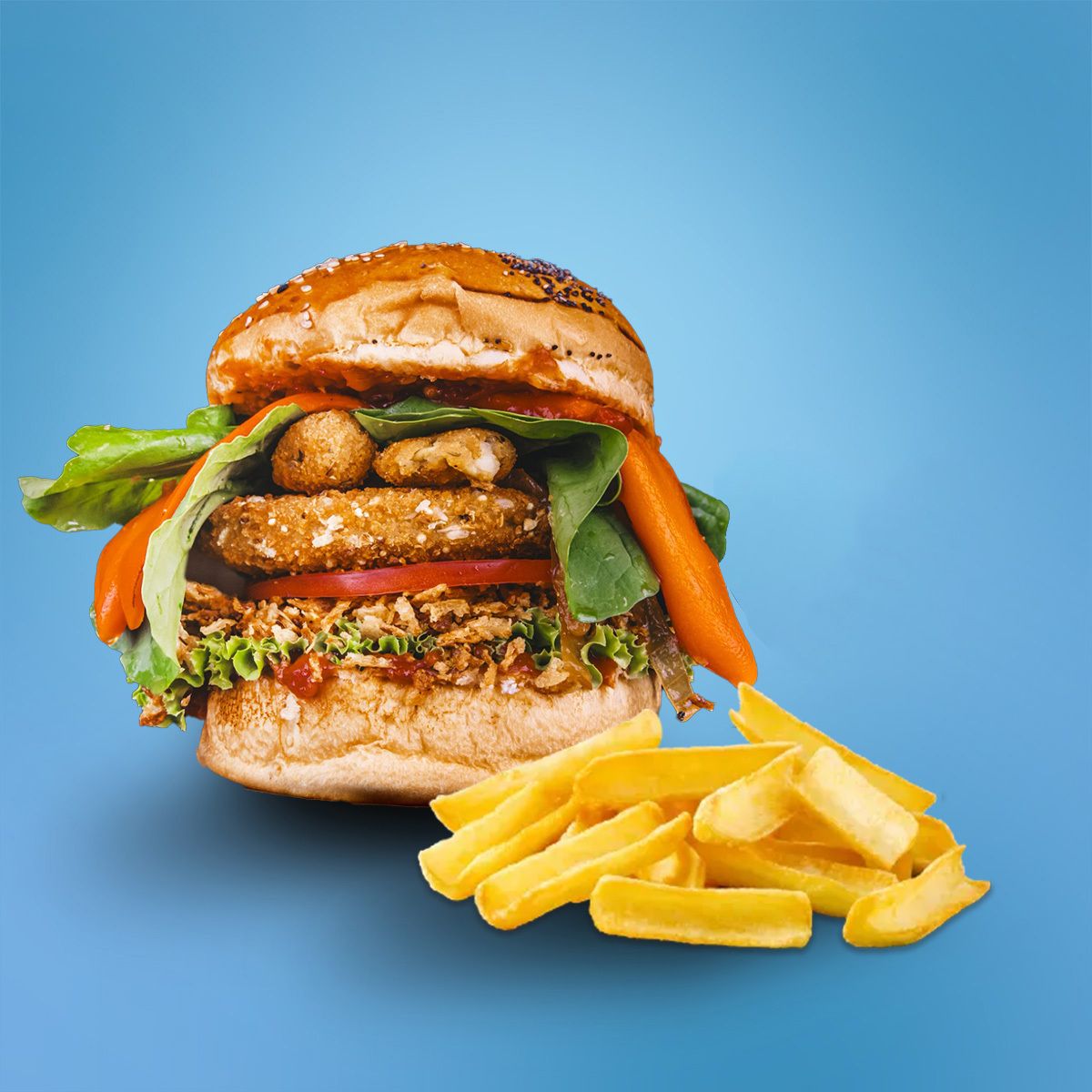 Avakado Vegetarian Burger + Patates