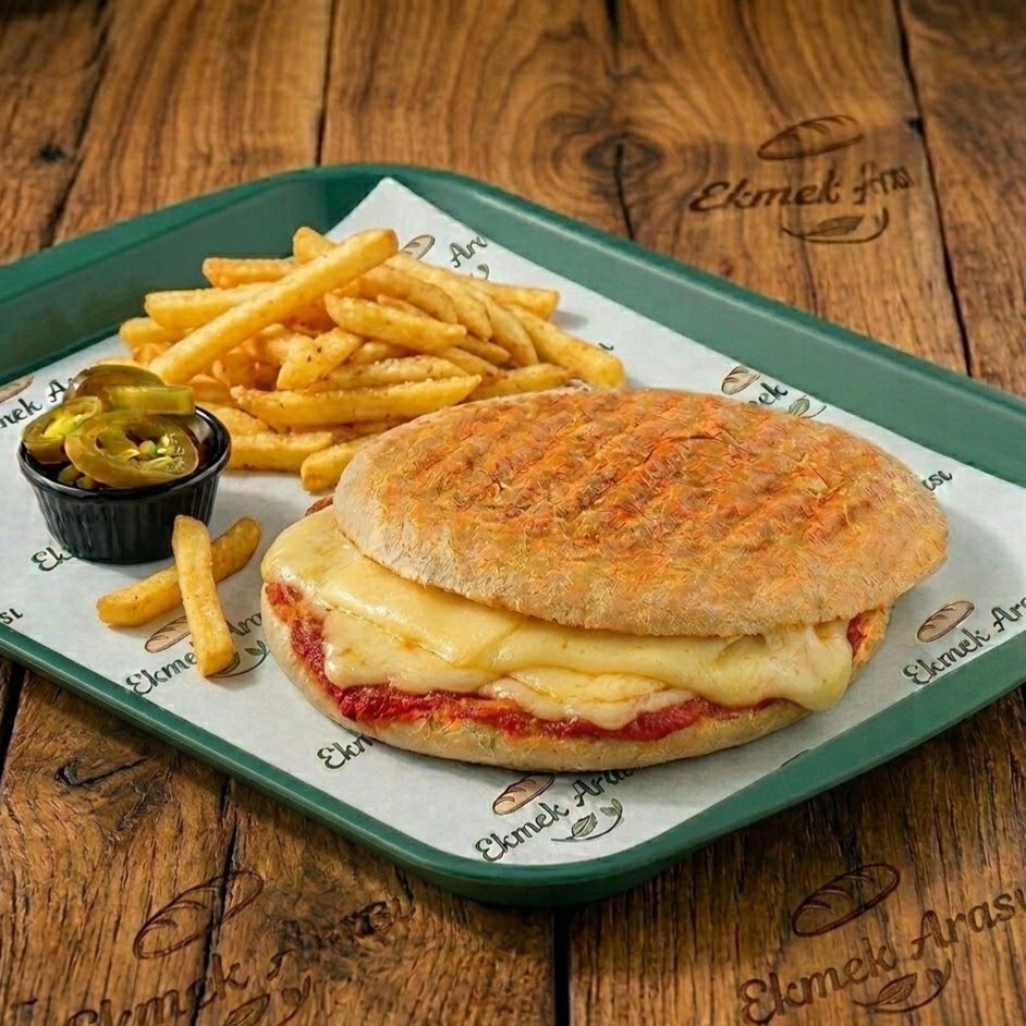 Yarım Ekmeğe Kaşarlı Tost + Patates Kızartması