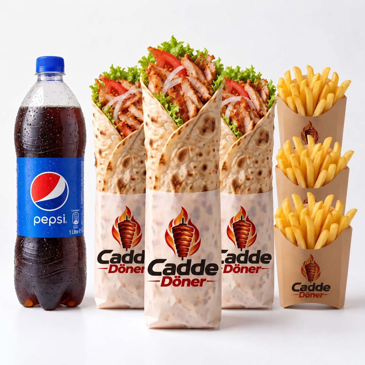 3'lü Tavuk Döner Dürüm Menü