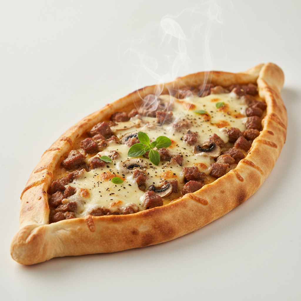 Kuşbaşılı Kaşarlı Mantarlı Pide