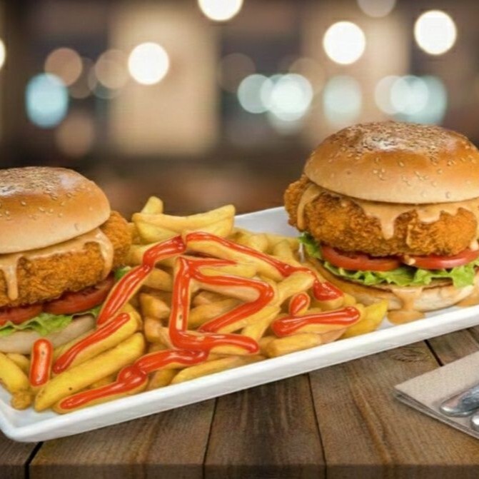 Double tavuk Hamburger Patates