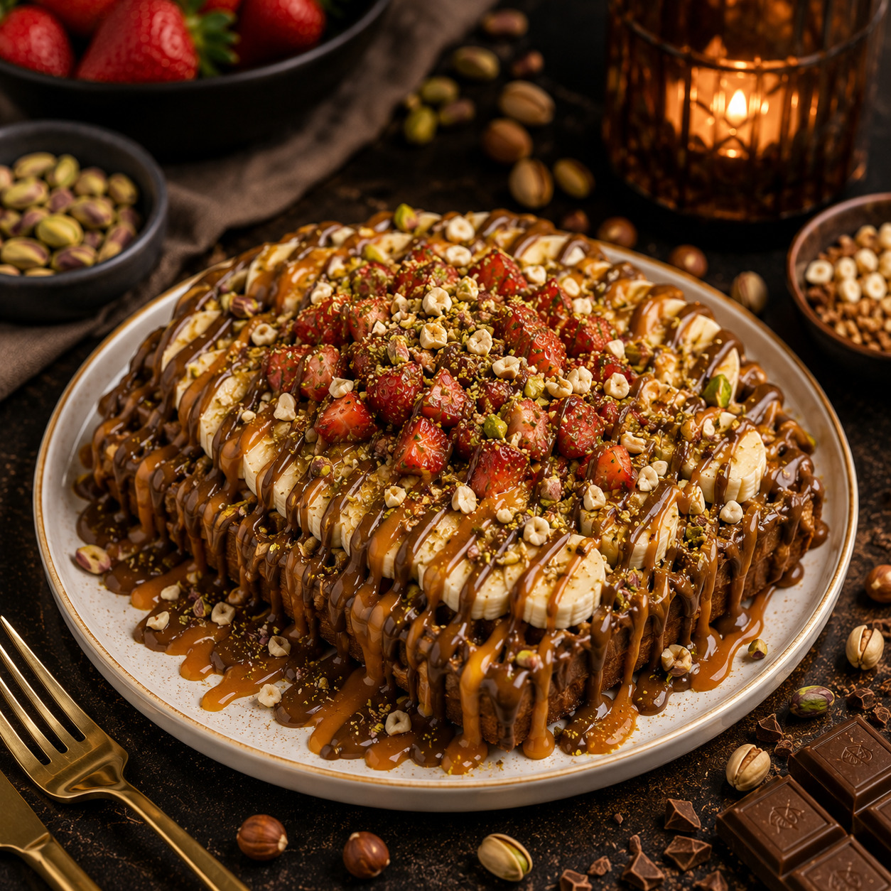 Karamelli Muzlu Çilekli Waffle