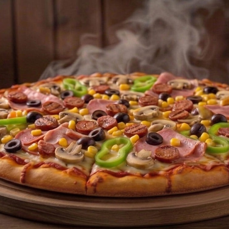 Süper Live Pizza (Orta) VIP Sos Küp Sucuk Jambonlu Salamlı Mantarlım Gurme Pizzacı Pizza