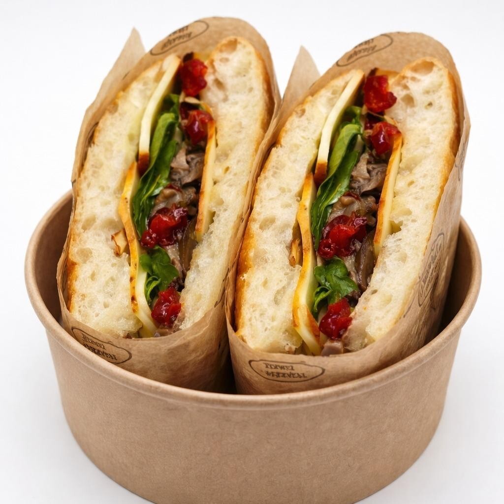 Tam Focaccia Sandviç İstiridye Mantarlı İsli Peynirli Sandviç