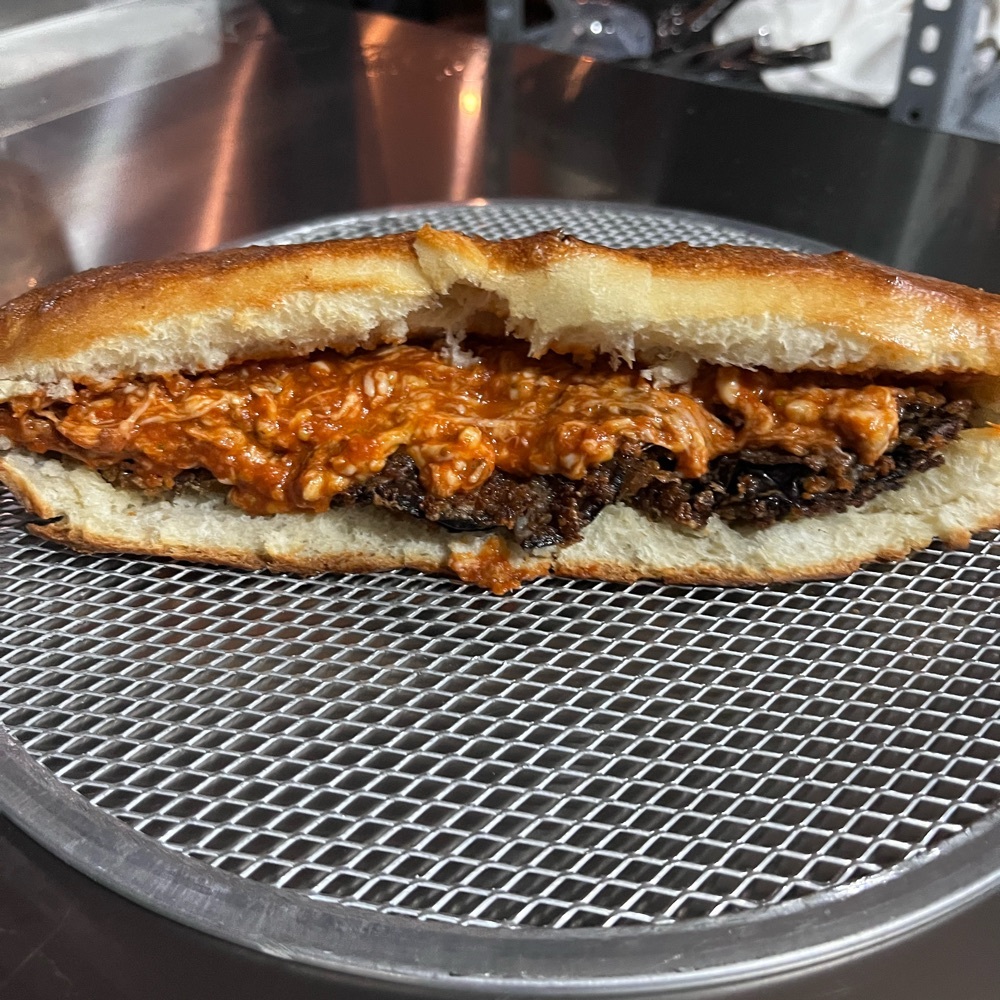 Eggplant Parmigiana sandwich
