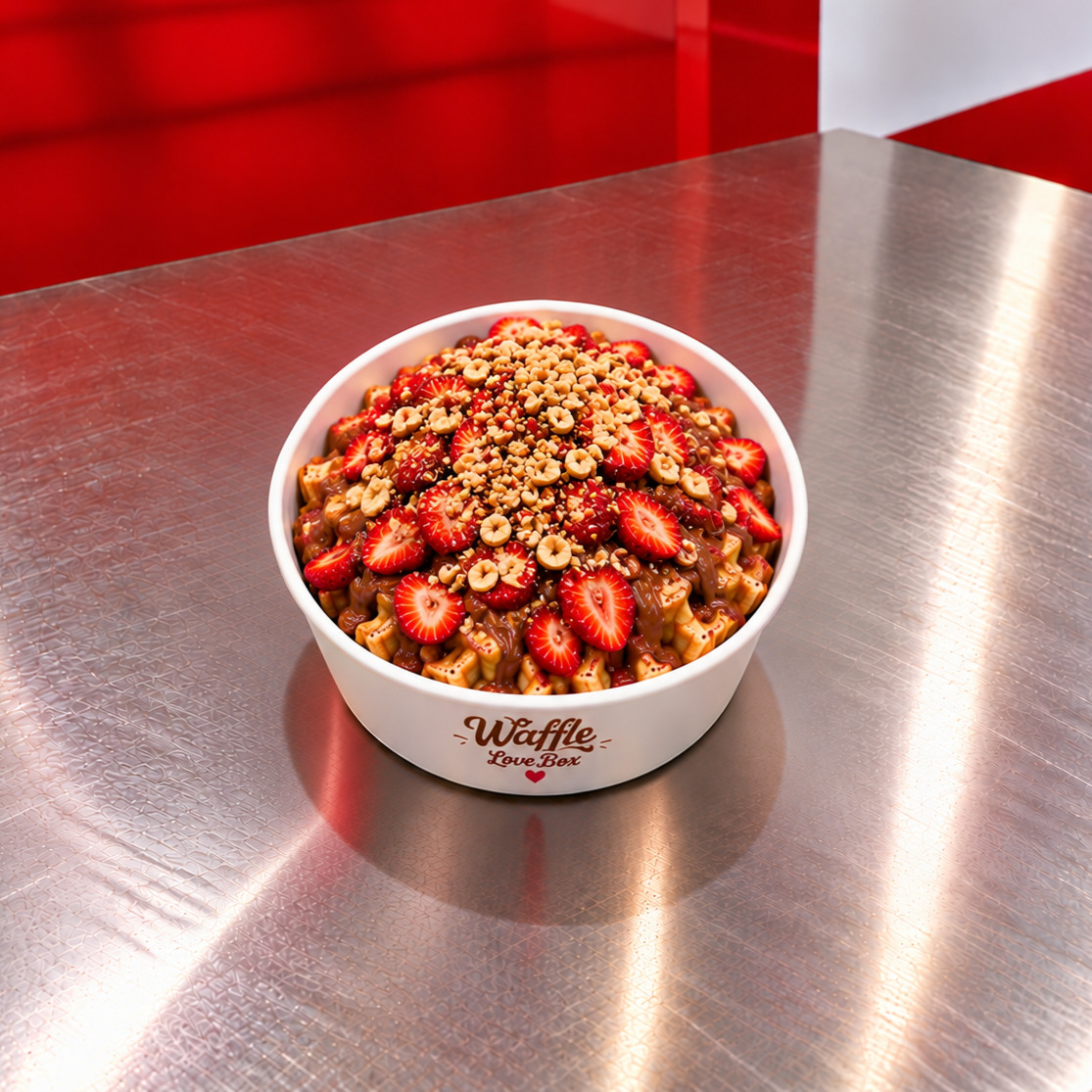 Milk & Strawberry Bowl Waffle (Büyük Hamur)