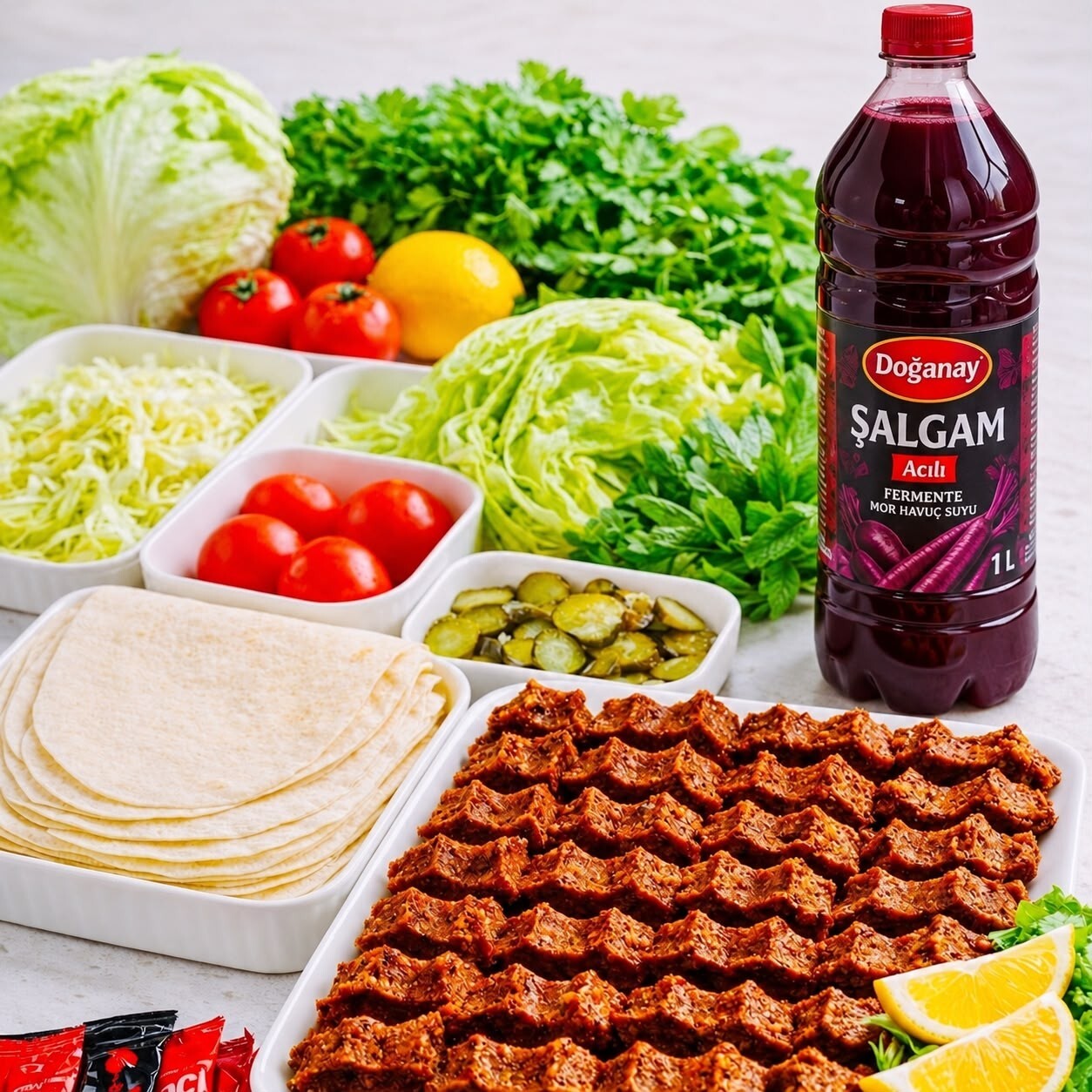 Porsiyon Çiğ Köfte (750 gr) + 1 Litre Şalgam Suyu
