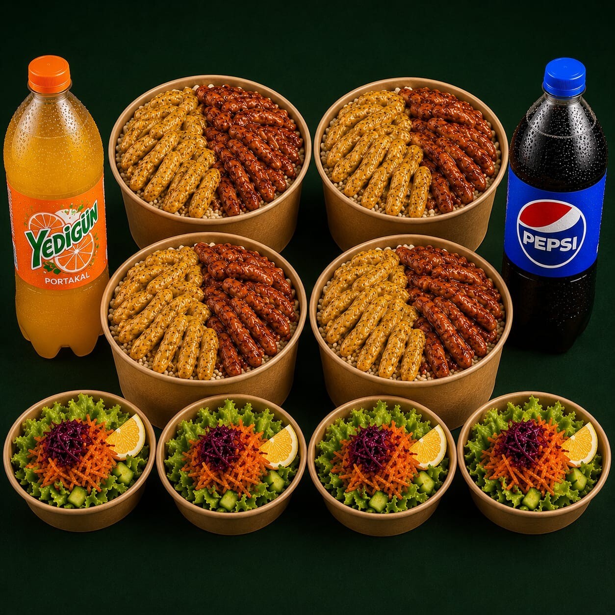 4'lü Soslu Pilav Menü +4Mevsim Salata 2lt İçecek