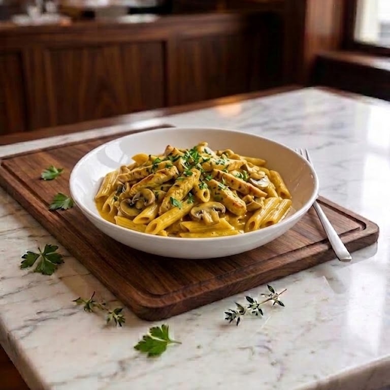 Tavuklu Mantarlı Körili Penne Makarna