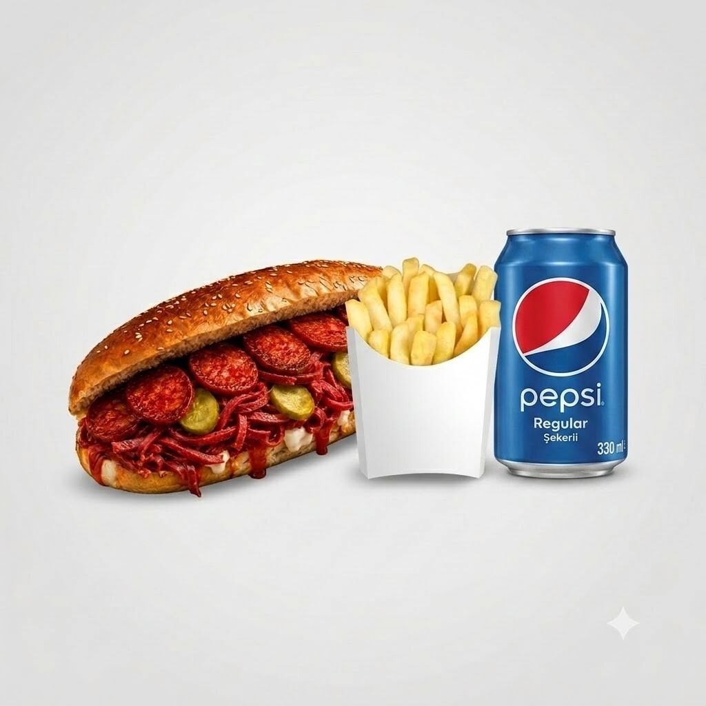 🥪🍟🥤 İzmir Kumrusu + Patates Kızartması + Pepsi (33 cl)