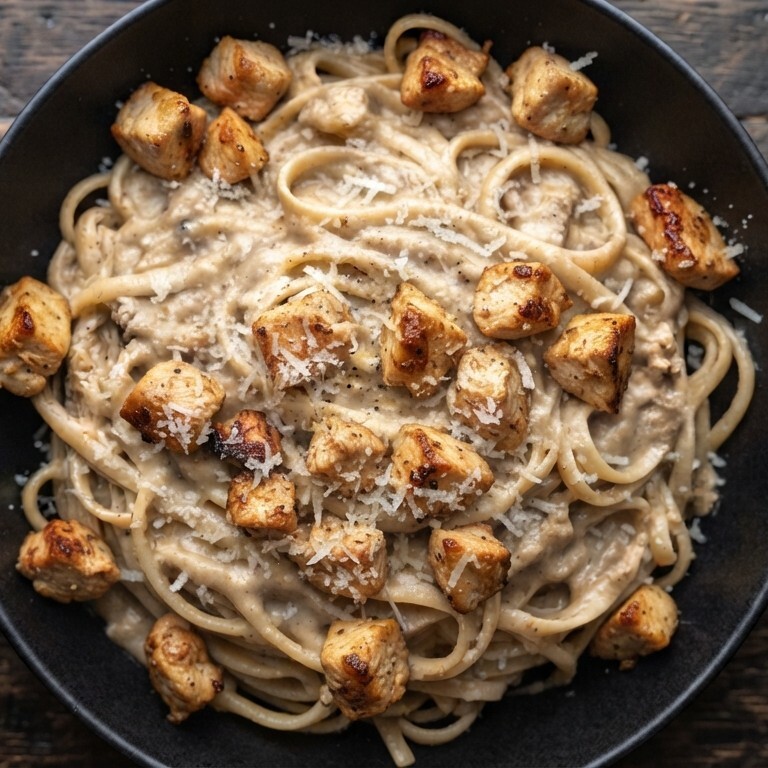 Köz Patlıcan Soslu Tavuklu Makarna